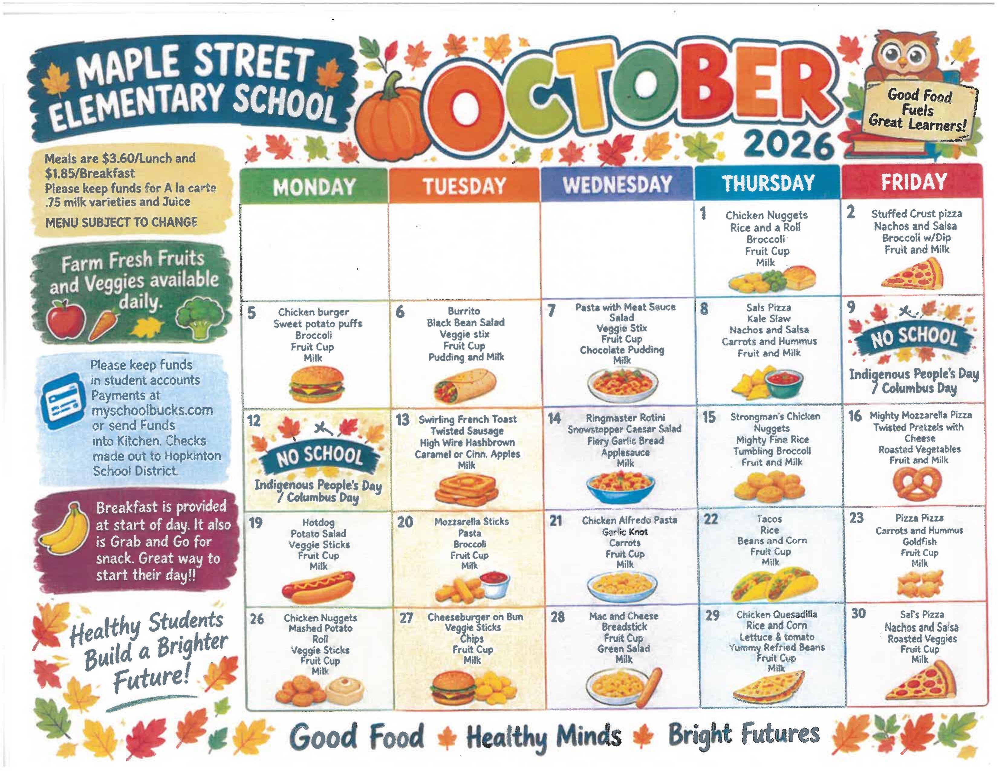 October Lunch Menu